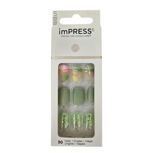 imPRESS Green Floral Pastel Short Square Press On Nails, NIB